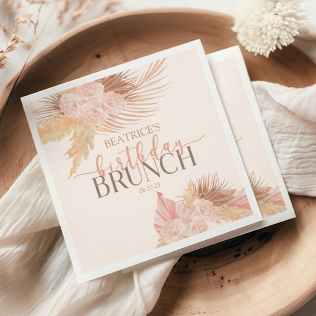 Boho Soft Rosa Blommigt Flower Birthday Brunch Par Pappersservett (Skapare uppladdad)