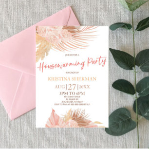Boho Soft Rosa Blommigt Flower Houseuppvärmning Pa Inbjudningar