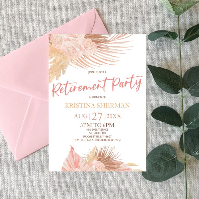 Boho Soft Rosa Blommigt Flower Pension Party Inbjudningar (Skapare uppladdad)