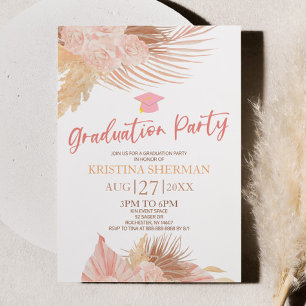 Boho Soft Rosa Blommigt Flower Studentfest Inbjudningar