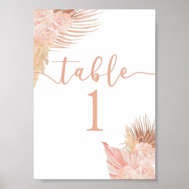 Boho Soft Rosa Bordsnummer Poster (Framsidan)