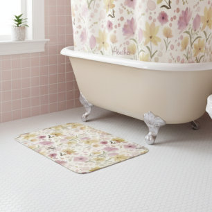 Boho Soft Rosa Vattenfärg Vildblomma Badrumsmatta