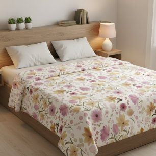 Boho Soft Rosa Vattenfärg Vildblomma Fleecefilt