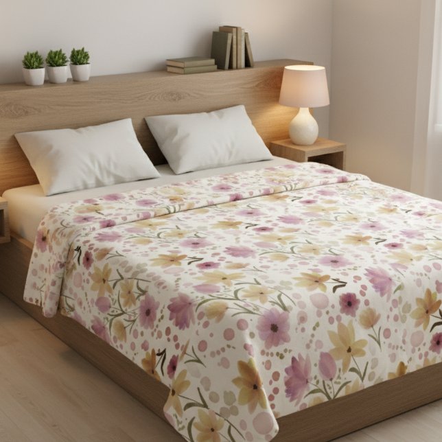 Boho Soft Rosa Vattenfärg Vildblomma  Fleecefilt (Skapare uppladdad)