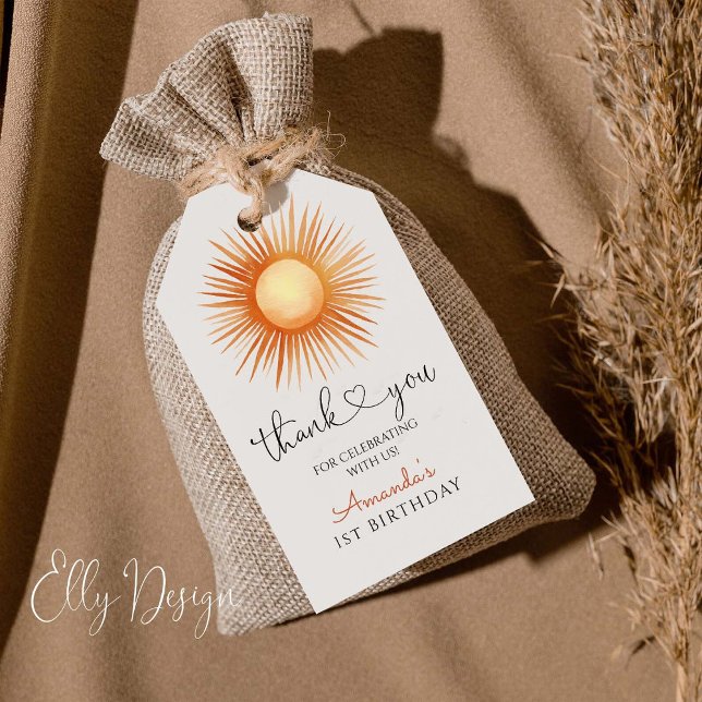 Boho Sol 1:a födelsedagen Party Presentetikett (Skapare uppladdad)