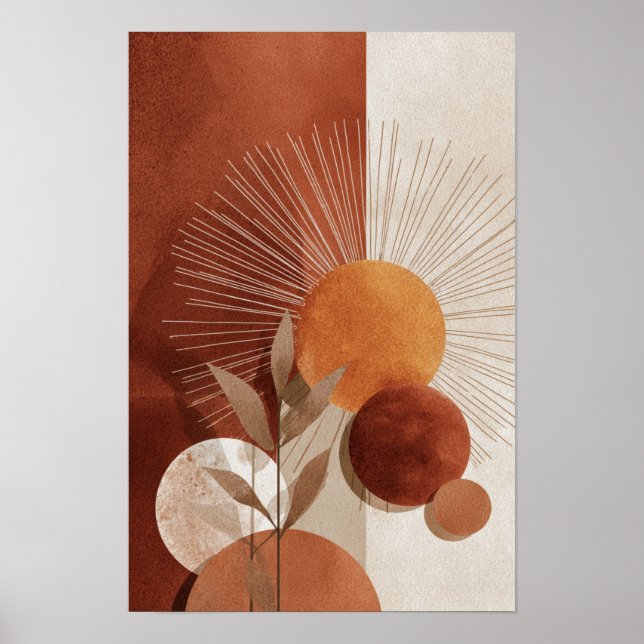Boho Sol Abstrakt Terrakotta Minimalistisk Botanis Poster (Framsidan)