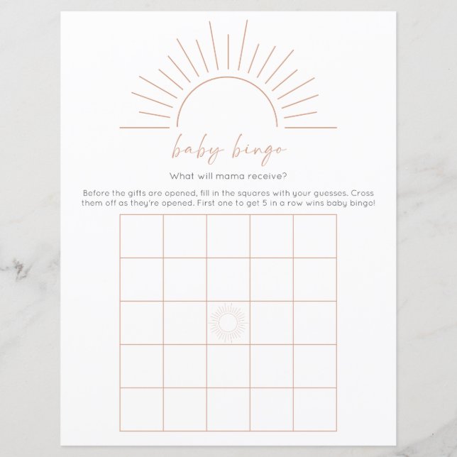 Boho Sol Baby Shower Bingo Game (Framsida)