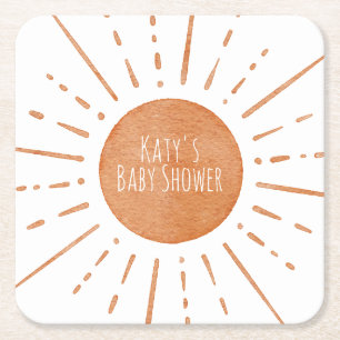 Boho Sol Baby Shower Underlägg Papper Kvadrat