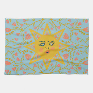 Boho Sol & Blommar Vines Rosa Gult Blue Kökshandduk