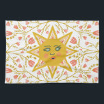 Boho Sol & Blommar Vines Rosa Gult Kökshandduk<br><div class="desc">Torka av köket med den här coolan med solskenskonstruktion. Gör en underbar helgdag,  husuppvärmning,  födelsedag eller bröllop! Du kan anpassa den och även lägga till text. Kolla min butik för mycket mer färg och mönster!</div>