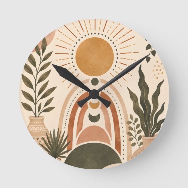 Boho Sol & Botanisk Konst Rund Klocka (Framsida)