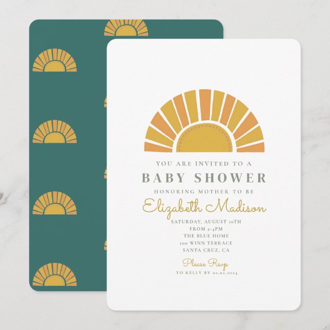 Boho Sol Colorful Baby Shower Inbjudningar (Fram/baksida)