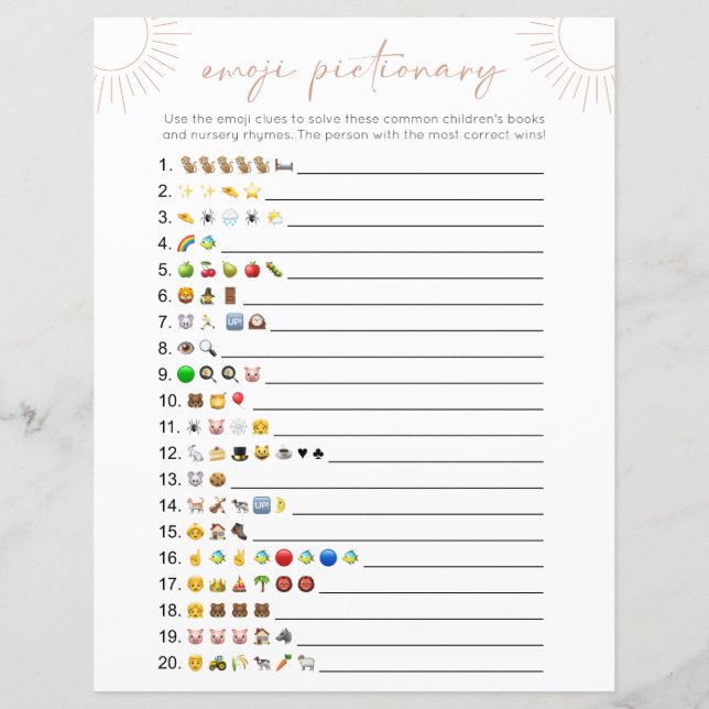 Boho Sol Emoji Bokar Baby Shower Game (Framsida)