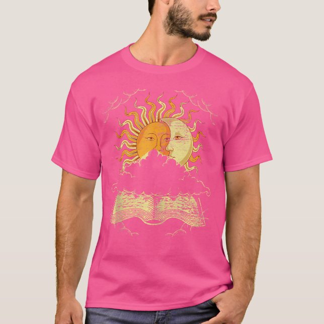 Boho Sol Måne Bok Celestial Bodies Astronomy Astr T Shirt (Framsida)