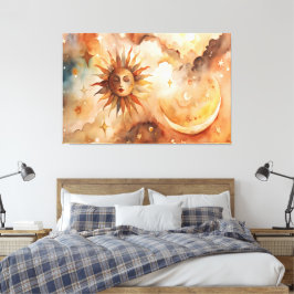 Boho Sol & Måne | Minimalistisk Celestial Dekorati Canvastryck