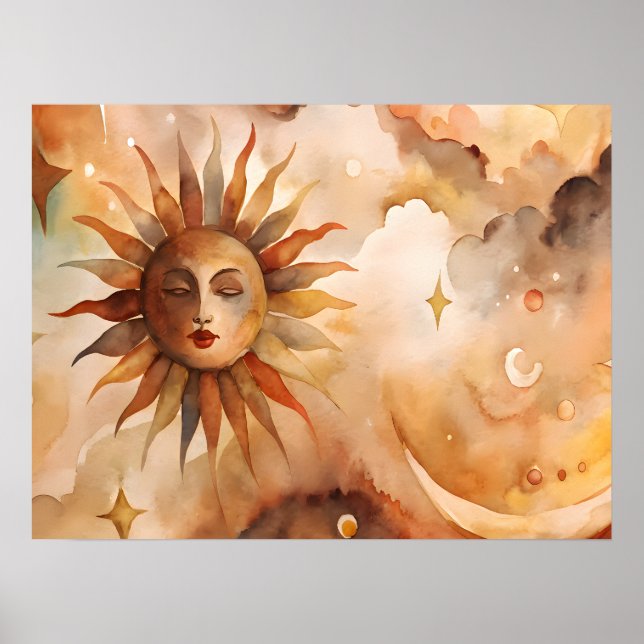 Boho Sol & Måne | Minimalistisk Celestial Dekorati Poster (Framsidan)
