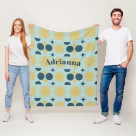 Boho Sol Måne Stars Baby blue Gult Personlig Fleecefilt