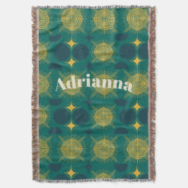 Boho Sol Måne Stars Baby Teal Gult Personlig Filt