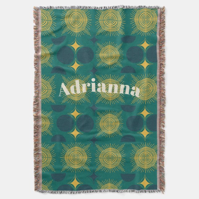 Boho Sol Måne Stars Baby Teal Gult Personlig Filt (Framsidan Vertikal)