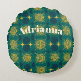 Boho Sol Måne Stars Baby Teal Gult Personlig Rund Kudde