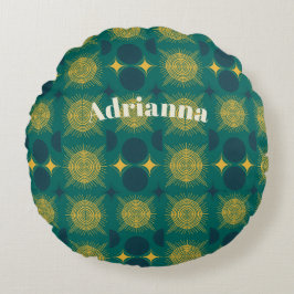 Boho Sol Måne Stars Baby Teal Gult Personlig Rund Kudde