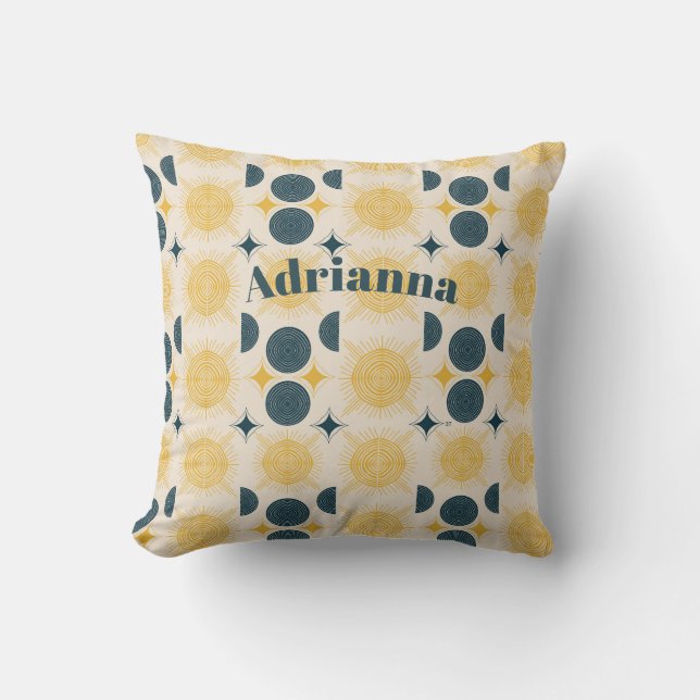 Boho Sol Måne Stars Blue Gult Personlig Kudde (Framsida)