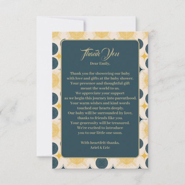 Boho Sol Måne Stars Blue Gult Tack Kort (Framsida)