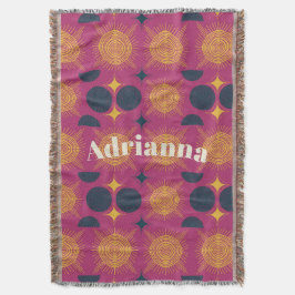 Boho Sol Måne Stars Rosa Blue Gult Personlig Filt