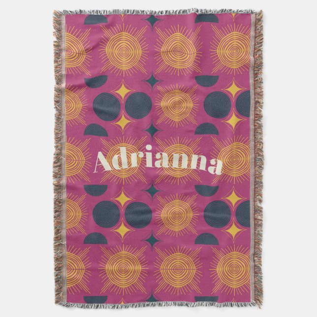 Boho Sol Måne Stars Rosa Blue Gult Personlig Filt (Framsidan Vertikal)