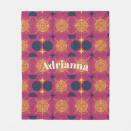 Boho Sol Måne Stars Rosa Blue Gult Personlig Fleecefilt