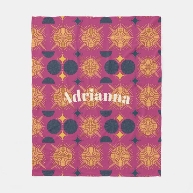 Boho Sol Måne Stars Rosa Blue Gult Personlig Fleecefilt (Framsidan)