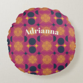 Boho Sol Måne Stars Rosa Blue Gult Personlig Rund Kudde