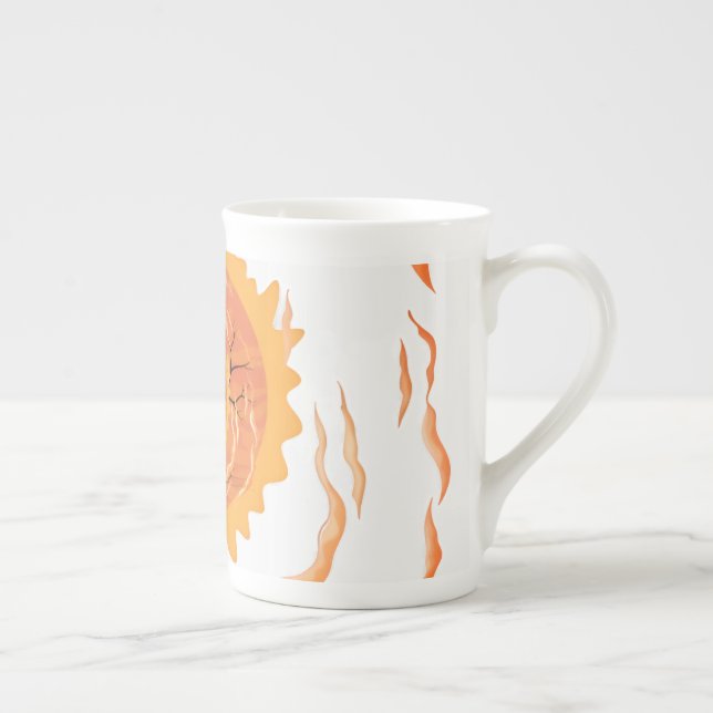 Boho Sol och Flammor Keramisk Kaffemugg, Estetisk  Benporslin Mugg (Höger)