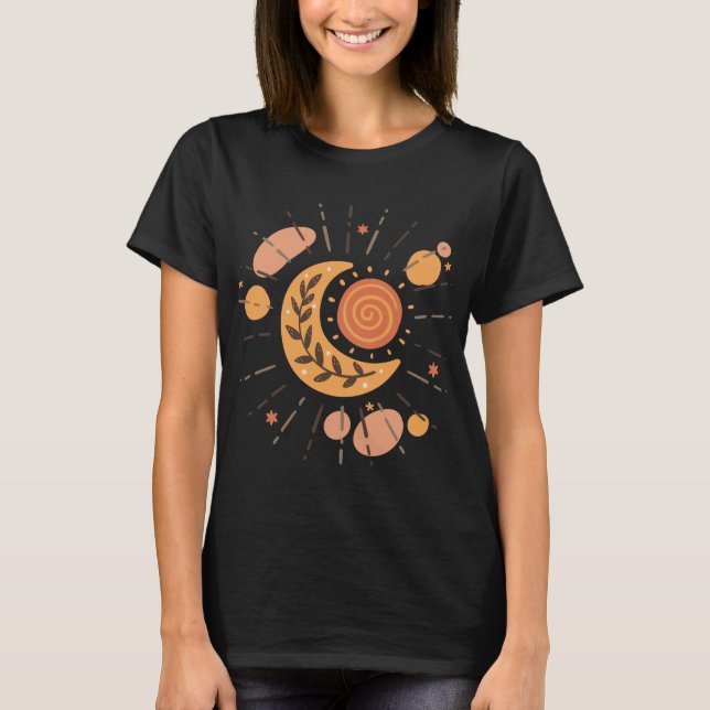 Boho Sol och Måne Celestial Esoteric T Shirt (Framsida)