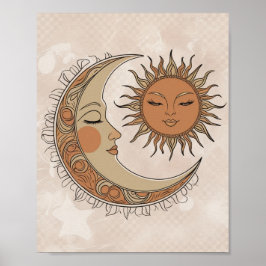 Boho Sol och Måne Illustration Poster