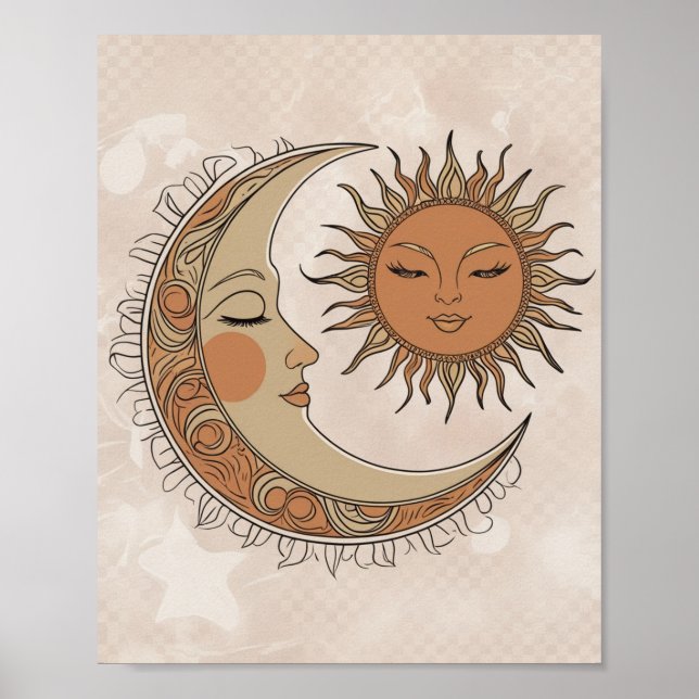 Boho Sol och Måne Illustration Poster (Framsidan)