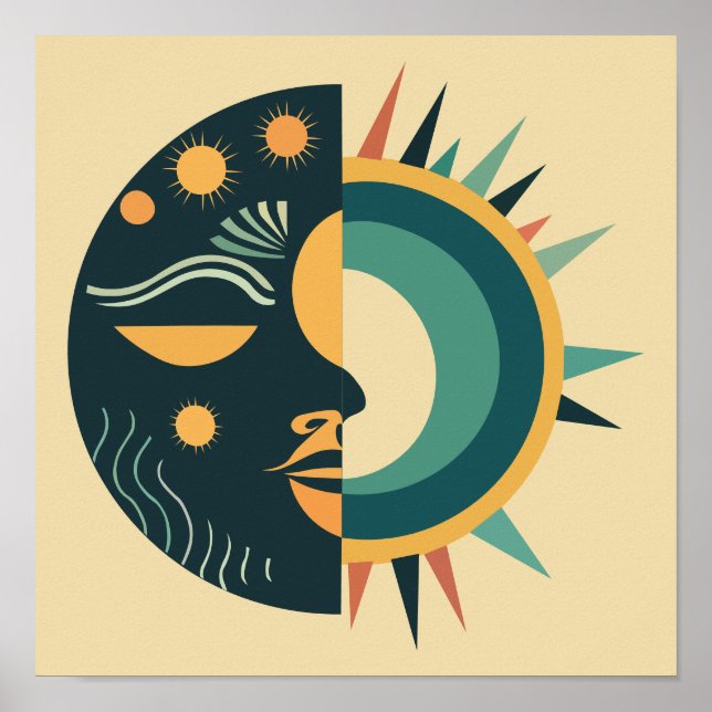 Boho Sol och Måne Wall Art Poster (Framsidan)