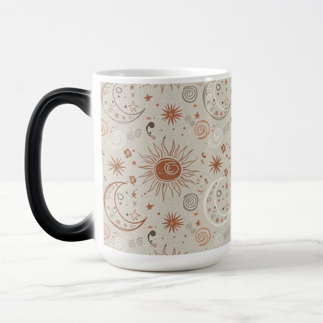 Boho sol och månmönster magisk mugg (Vänster)