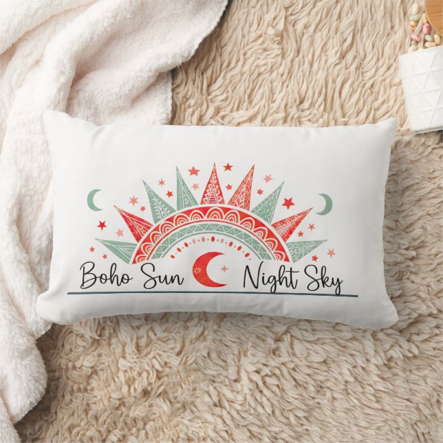 Boho Sol och Natt Himmel Celestiala Mönster Kudde (Filt)