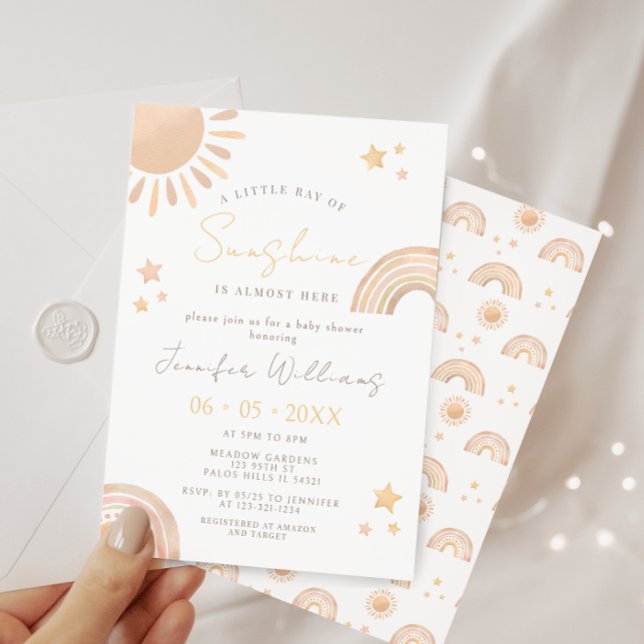 Boho Sol och Rainbow Sunshine Baby Shower Inbjudningar (Skapare uppladdad)