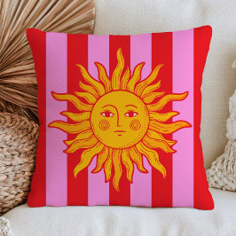 BOHO Sol på röda och rosa ränder Retro Maximalist Kudde