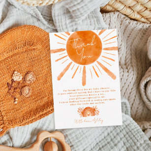 Boho sol-regnbåge för orange babydusch tack kort