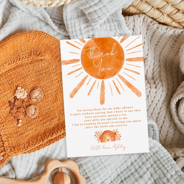 Boho sol regnbåge orange baby shower tack kort (Skapare uppladdad)