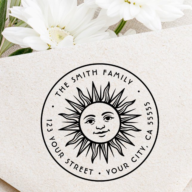 Boho sol returadress stämpel (Boho sun return address rubber stamp)