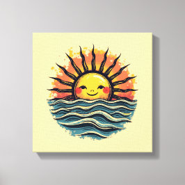 Boho Sol Smiley Canvas Wall Art-utskrift