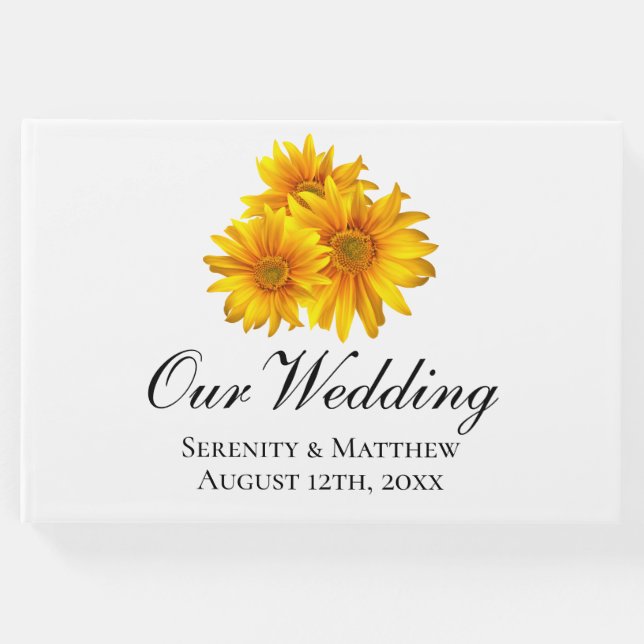 Boho Solblommor Land Gult Blommigt Bröllop Gästböcker (Framsida)