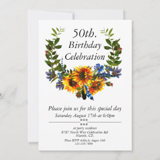 Boho Solros Blommigt Anpassade 50:e födelsedagen Inbjudningar