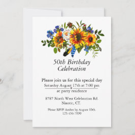Boho Solros Blommigt Anpassade 50:e födelsedagen Inbjudningar