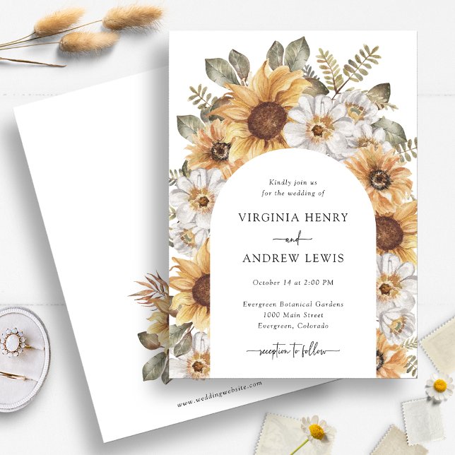 Boho Solros Bröllop Inbjudningar (Boho Watercolor Sunflower Floral Wedding Invitation by Painted Paperie
)