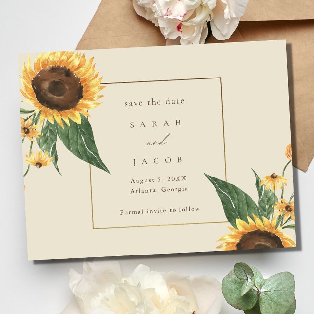Boho Solros Bröllop Spara Datumet (Boho Sunflower Wedding Save The Date)